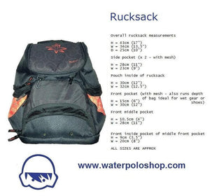 H2O TOGS Custom Design - Backpack / Rucksack - Measurements